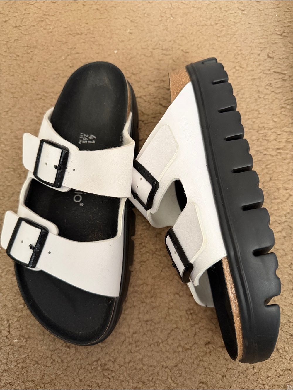 Papillio White and Black Double Buckle Platform Sandals